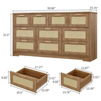 Cassettiera a 10 cassetti con frontali in rattan e telaio in legno