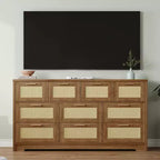 Cassettiera a 10 cassetti con frontali in rattan e telaio in legno