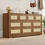 Cassettiera a 10 cassetti con frontali in rattan e telaio in legno