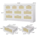 Cassettiera a 10 cassetti con frontali in rattan e telaio in legno
