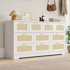 Cassettiera a 10 cassetti con frontali in rattan e telaio in legno