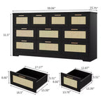 Cassettiera a 10 cassetti con frontali in rattan e telaio in legno