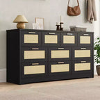 Cassettiera a 10 cassetti con frontali in rattan e telaio in legno
