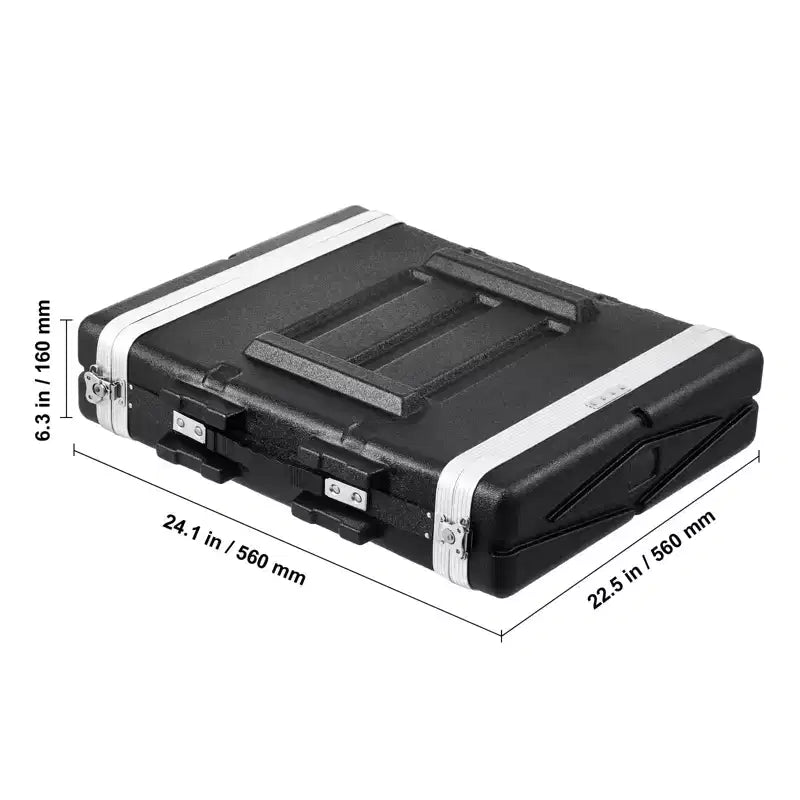 Rack da 2U per apparecchiature da 19 pollici, guscio in ABS con chiusure a farfalla e maniglia per il trasporto, 6.3H x 22.5W x 24.1D pollici, Nero