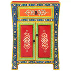 Solid Mango Wood Sideboard with 2 Doors and 1 Drawer, Hand-Painted Multicolor Finish, 54.1 cm W × 50.3 cm D × 73.9 cm H