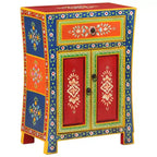Madia in legno massello di mango con 2 ante e 1 cassetto, finitura multicolore dipinta a mano, 54,1 cm L × 50,3 cm P × 73,9 cm H