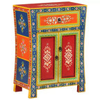 Madia in legno massello di mango con 2 ante e 1 cassetto, finitura multicolore dipinta a mano, 54,1 cm L × 50,3 cm P × 73,9 cm H