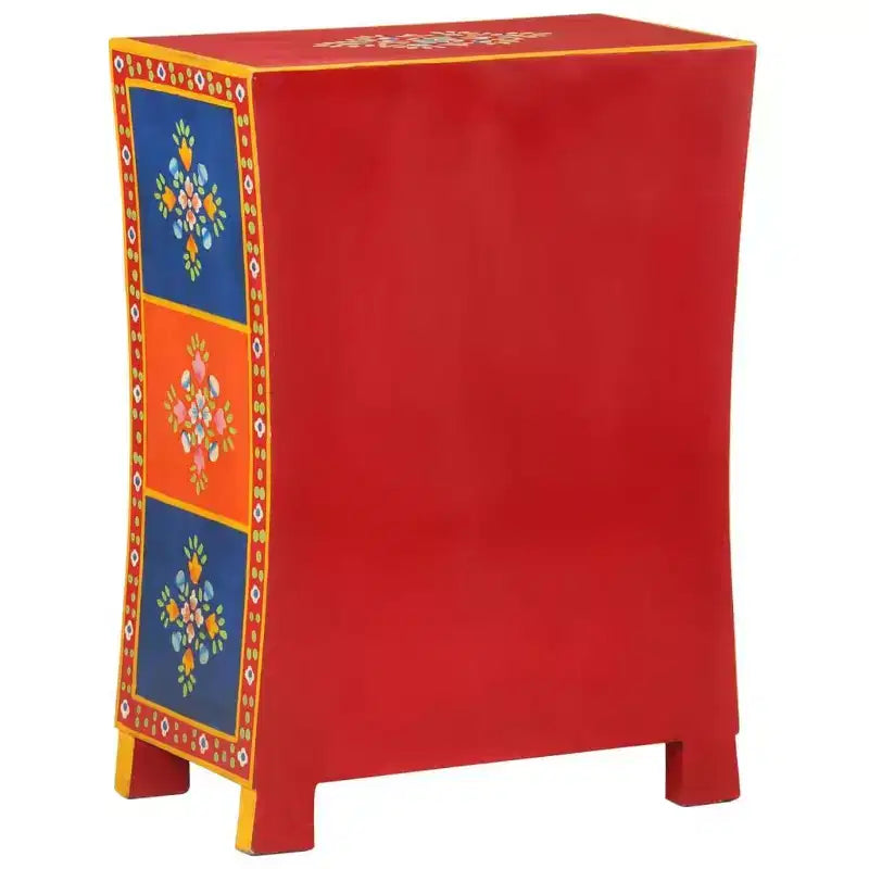 Credenza in legno massello di mango con 2 ante e 1 cassetto, finitura multicolore dipinta a mano, 54W x 50D x 74H cm