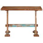 Tavolo da pranzo in legno massello di recupero, finitura anticata multicolore, base a cavalletto, 110 cm × 55,1 cm × 78 cm, per 2-4 persone