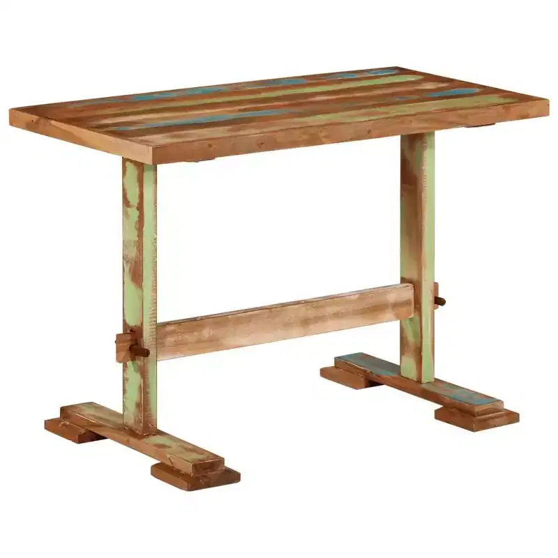 Tavolo da Pranzo in Legno Massello di Recupero, Finitura Effetto Invecchiato Multicolore, Base a Cavalletto, 110 x 55 x 78 cm, Posti a Sedere per 2-4 Persone
