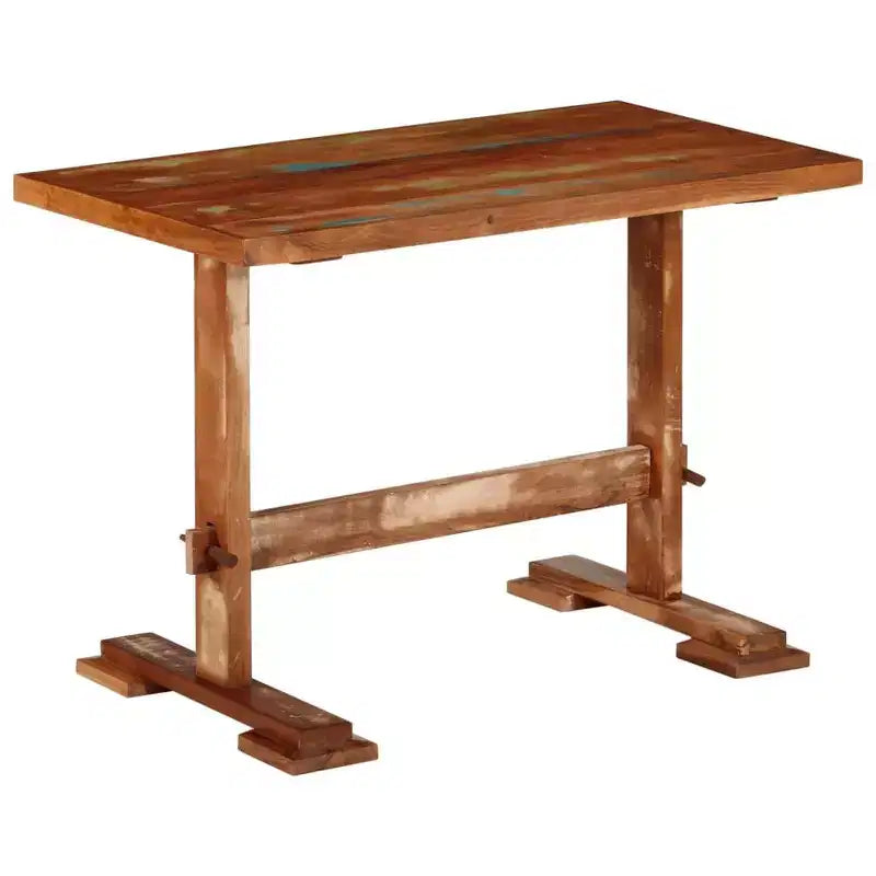 Tavolo da Pranzo in Legno Massello di Recupero, Finitura Effetto Invecchiato Multicolore, Base a Cavalletto, 110 x 55 x 78 cm, Posti a Sedere per 2-4 Persone