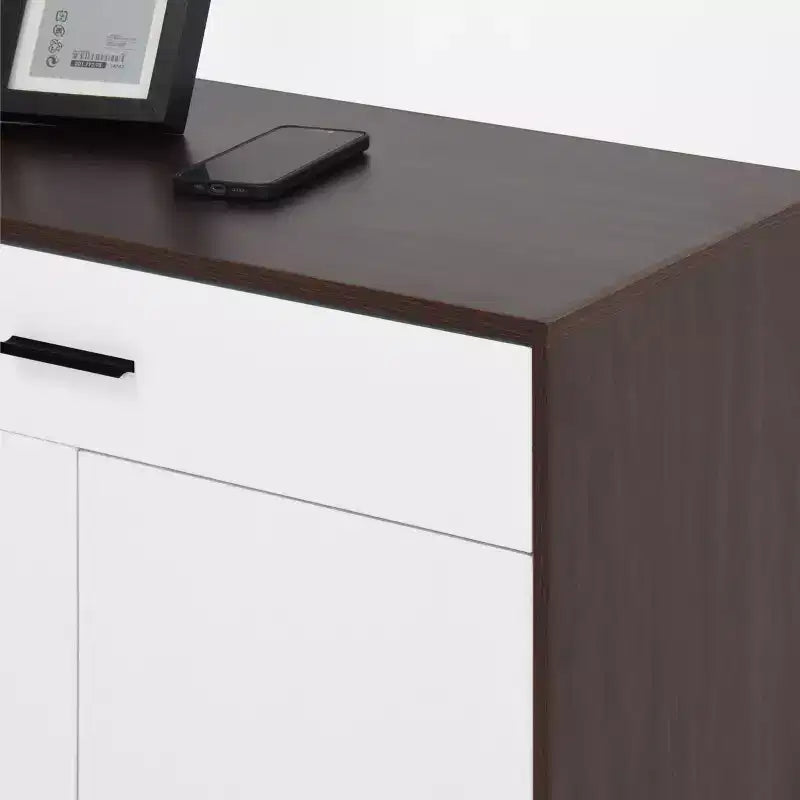 Scarpiera a 4 ripiani con 1 cassetto e 2 ante, ripiani regolabili, mobile contenitore indipendente in MDF per ingresso, 100 A x 80 L x 40 P cm