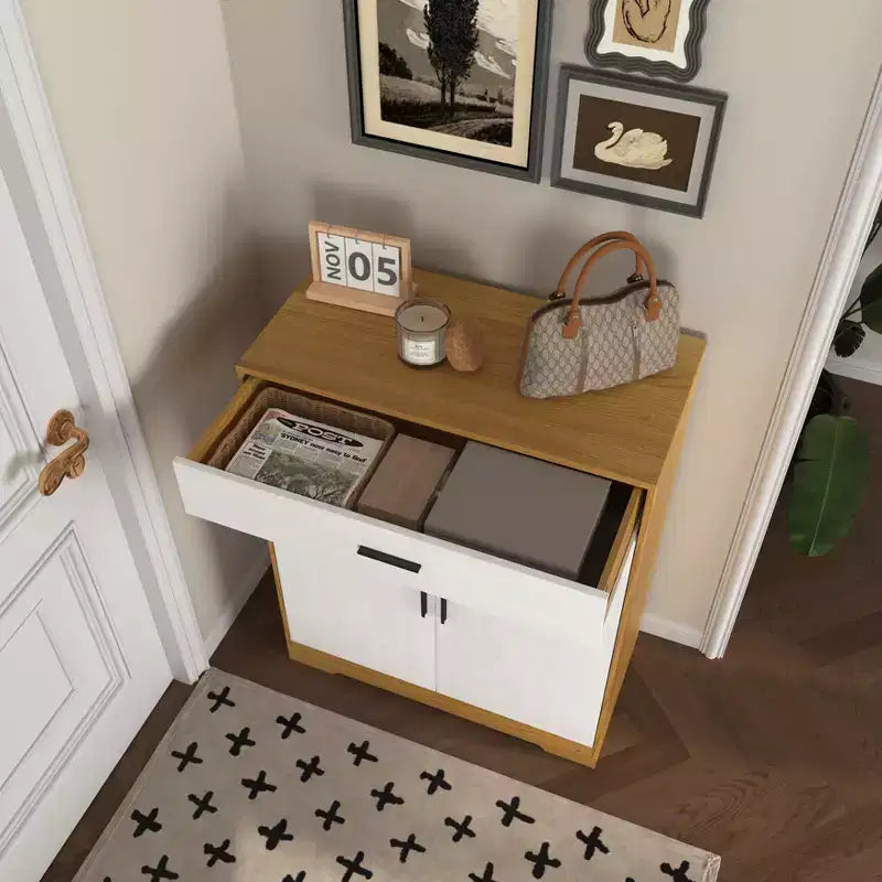 Scarpiera a 4 ripiani con 1 cassetto e 2 ante, ripiani regolabili, mobile contenitore indipendente in MDF per ingresso, 100 A x 80 L x 40 P cm
