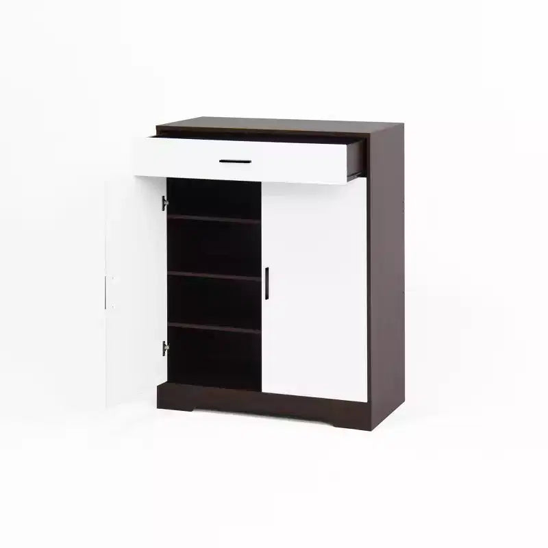 Scarpiera a 4 ripiani con 1 cassetto e 2 ante, ripiani regolabili, mobile contenitore indipendente in MDF per ingresso, 100 A x 80 L x 40 P cm
