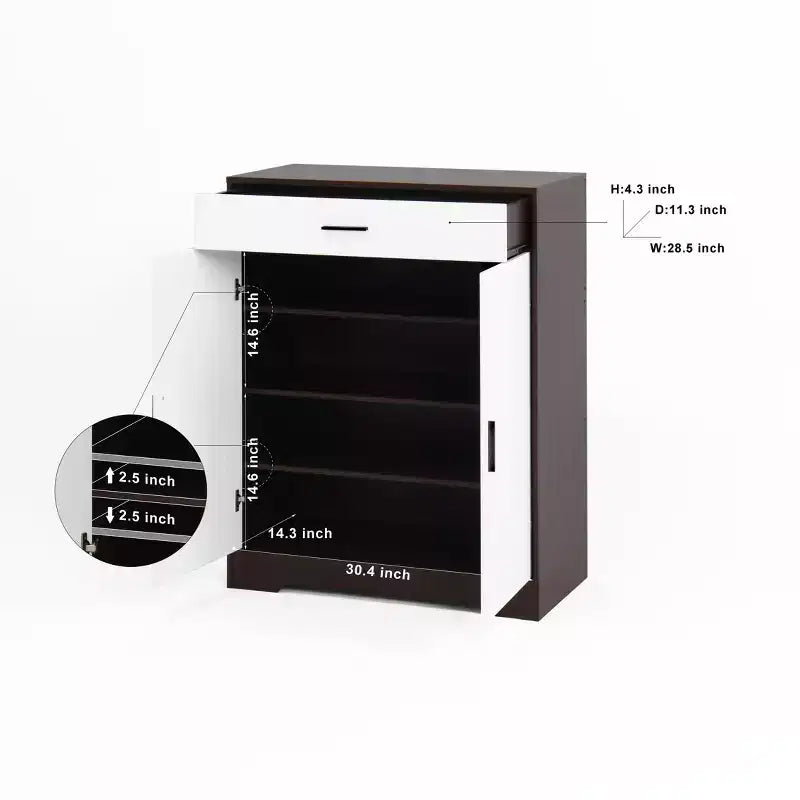 Scarpiera a 4 ripiani con 1 cassetto e 2 ante, ripiani regolabili, mobile contenitore indipendente in MDF per ingresso, 100 A x 80 L x 40 P cm