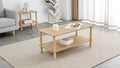 Modern 2-Tier Coffee Table for Living Room Furniture,Rectangular Center Table with Open Storage Shelf,Rounded Rubberwood legs