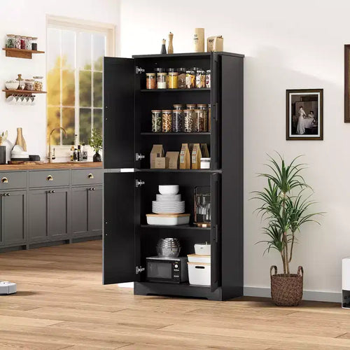 177.8 cm Tall Freestanding Pantry Cabinet with 4 Doors and Adjustable Shelves