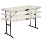 121.9 cm Adjustable Height Folding Table, White HDPE Top, Steel Frame, 3 Height Settings 61 / 73.7 / 86.4 cm, Seats 4