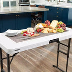 Tavolo Pieghevole Regolabile in Altezza 121,9 cm, Piano in HDPE Bianco, Struttura in Acciaio, 3 Impostazioni di Altezza 61 / 73,7 / 86,4 cm, 4 Posti