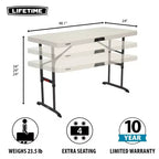 Tavolo Pieghevole Regolabile in Altezza 121,9 cm, Piano in HDPE Bianco, Struttura in Acciaio, 3 Impostazioni di Altezza 61 / 73,7 / 86,4 cm, 4 Posti