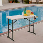 Tavolo Pieghevole Regolabile in Altezza 121,9 cm, Piano in HDPE Bianco, Struttura in Acciaio, 3 Impostazioni di Altezza 61 / 73,7 / 86,4 cm, 4 Posti