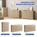 Cassettiera a 5 cassetti in stile Mid-Century con frontale scanalato e kit antiribaltamento