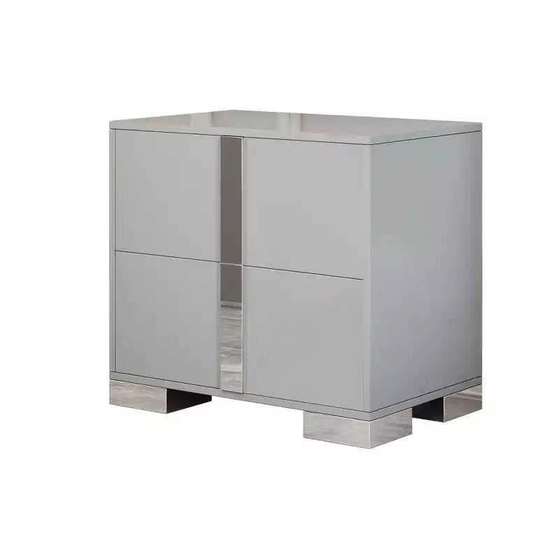 Comodino a Specchio con 2 Cassetti e Gambe in Metallo