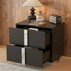 Mirrored Bedside Nightstand with 2 Drawers and Metal Legs
