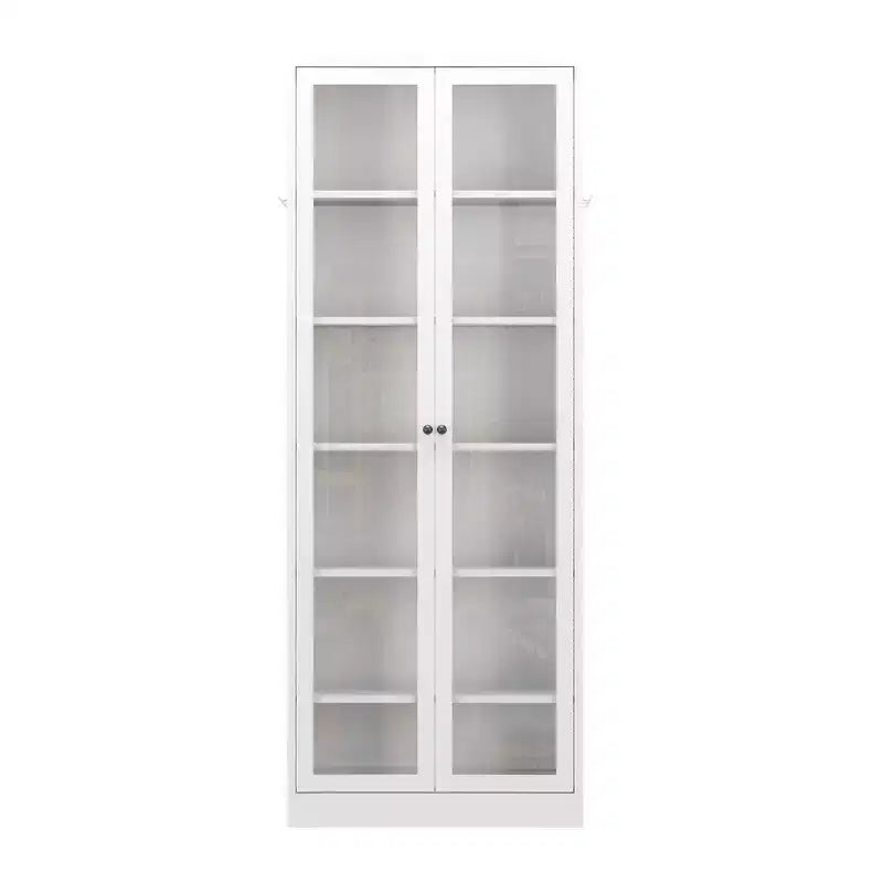 Dispensa da cucina in metallo alta 183 cm con ante in vetro e ripiani regolabili, mobile contenitore indipendente per cucina, dispensa o bagno, bianco