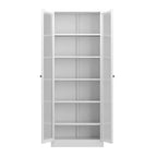 Dispensa alta 182,9 cm in metallo con ante in vetro e ripiani regolabili, mobiletto indipendente per cucina, dispensa o bagno, bianco