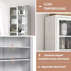 Dispensa alta 182,9 cm in metallo con ante in vetro e ripiani regolabili, mobiletto indipendente per cucina, dispensa o bagno, bianco
