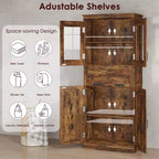 Armadietto Alto da Bagno di 170.2 cm con 4 Ante, Cassetto a Scomparsa in Vetro e Ripiani Regolabili