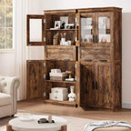 Armadietto Alto da Bagno di 170.2 cm con 4 Ante, Cassetto a Scomparsa in Vetro e Ripiani Regolabili