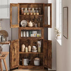 Armadietto Alto da Bagno di 170.2 cm con 4 Ante, Cassetto a Scomparsa in Vetro e Ripiani Regolabili