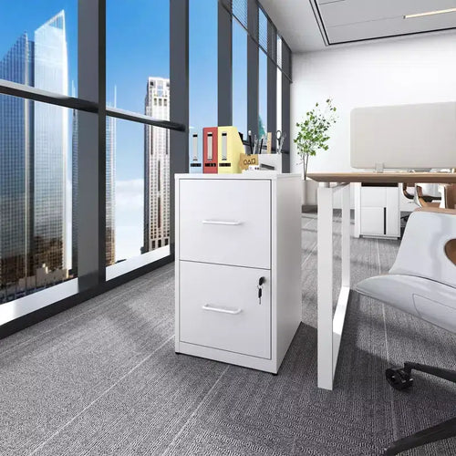 2-Drawer Lockable Vertical File Cabinet, Steel, for Letter/Legal/A4/F4, Anti-Tip, Home Office (White)