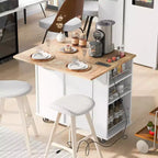 Isola da Cucina Mobile con Presa di Corrente, Piano Ribaltabile e Top in Legno di Gomma