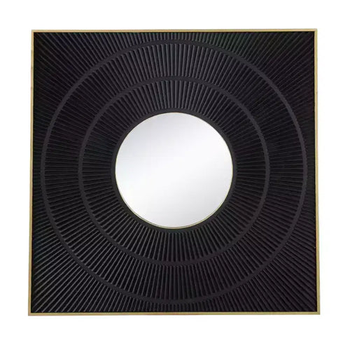 40 x 40 Inch Square Carved Wall Mirror with Pleated Design and Gold Iron Frame
