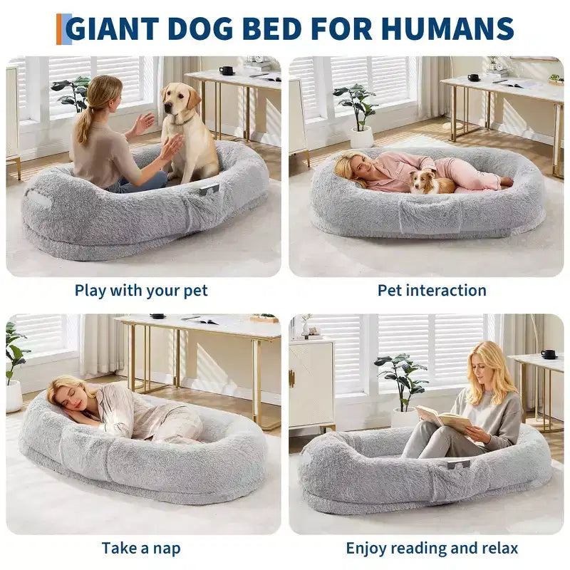 Cuccia Grande per Cani per Umani con Copertura Rimovibile e Tasca Laterale
