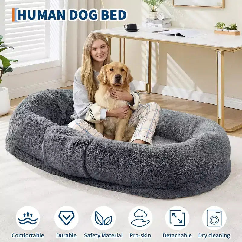 Cuccia Grande per Cani per Umani con Copertura Rimovibile e Tasca Laterale