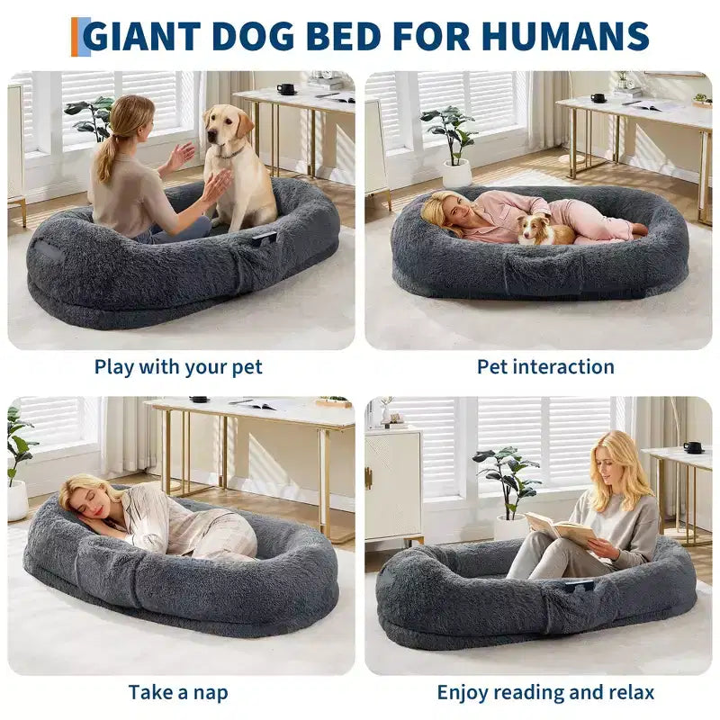Cuccia Grande per Cani per Umani con Copertura Rimovibile e Tasca Laterale