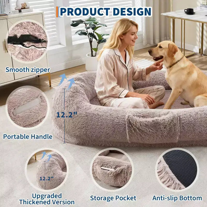 Cuccia Grande per Cani per Umani con Copertura Rimovibile e Tasca Laterale