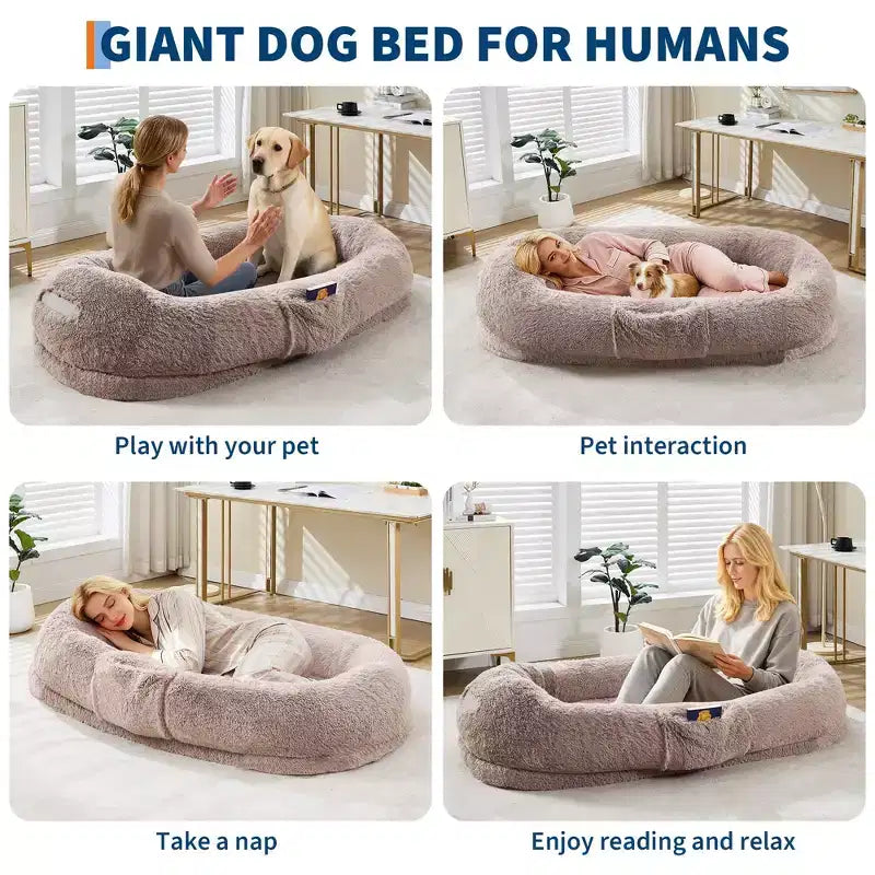Cuccia Grande per Cani per Umani con Copertura Rimovibile e Tasca Laterale