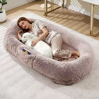 Large Human Dog Bed with Removable Cover and Side Pocket